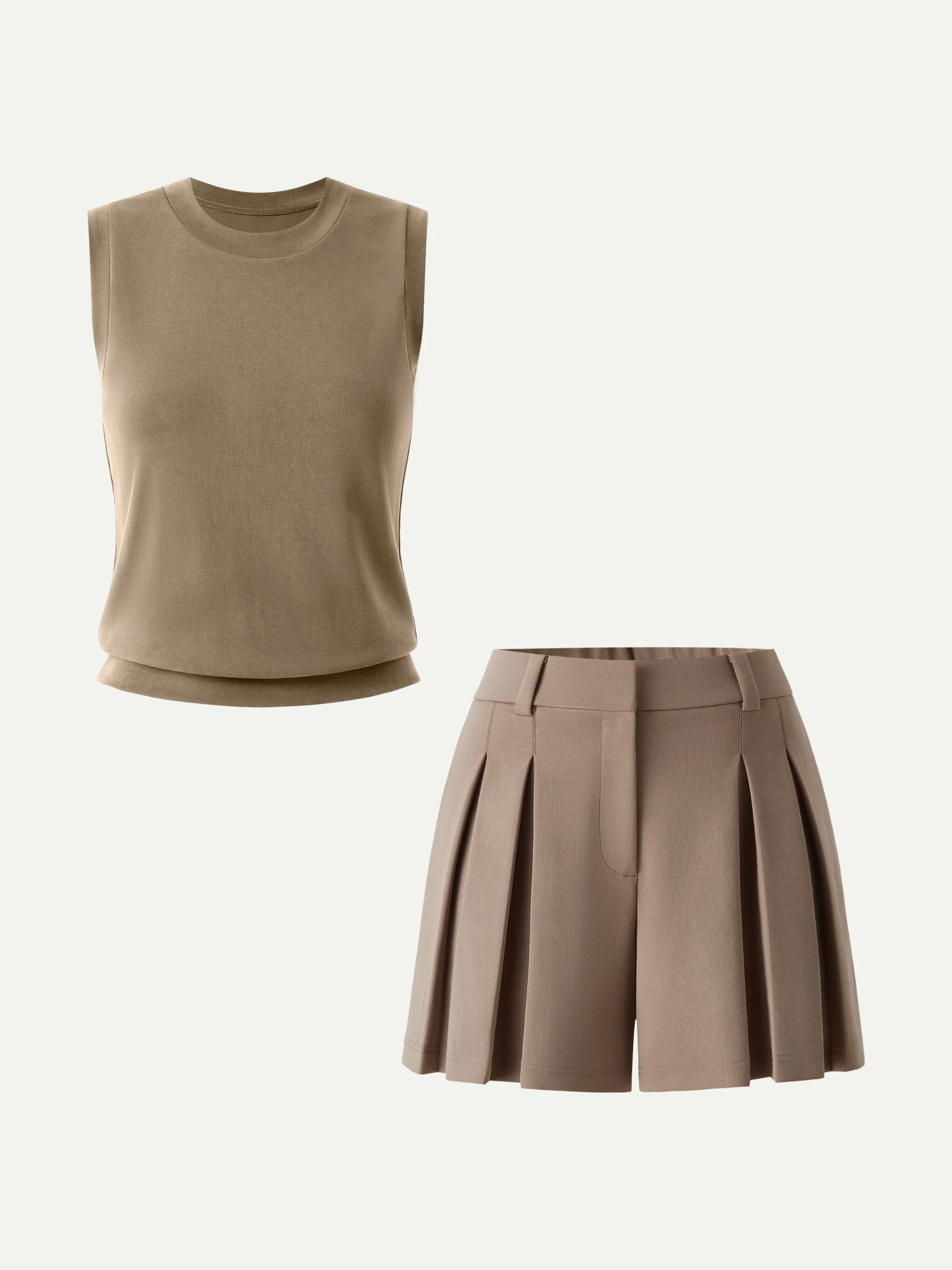 2Pcs Set Crew Neck Top & High Rise A-Line Pleated Shorts sold by OGLmove product image thumbnail 5