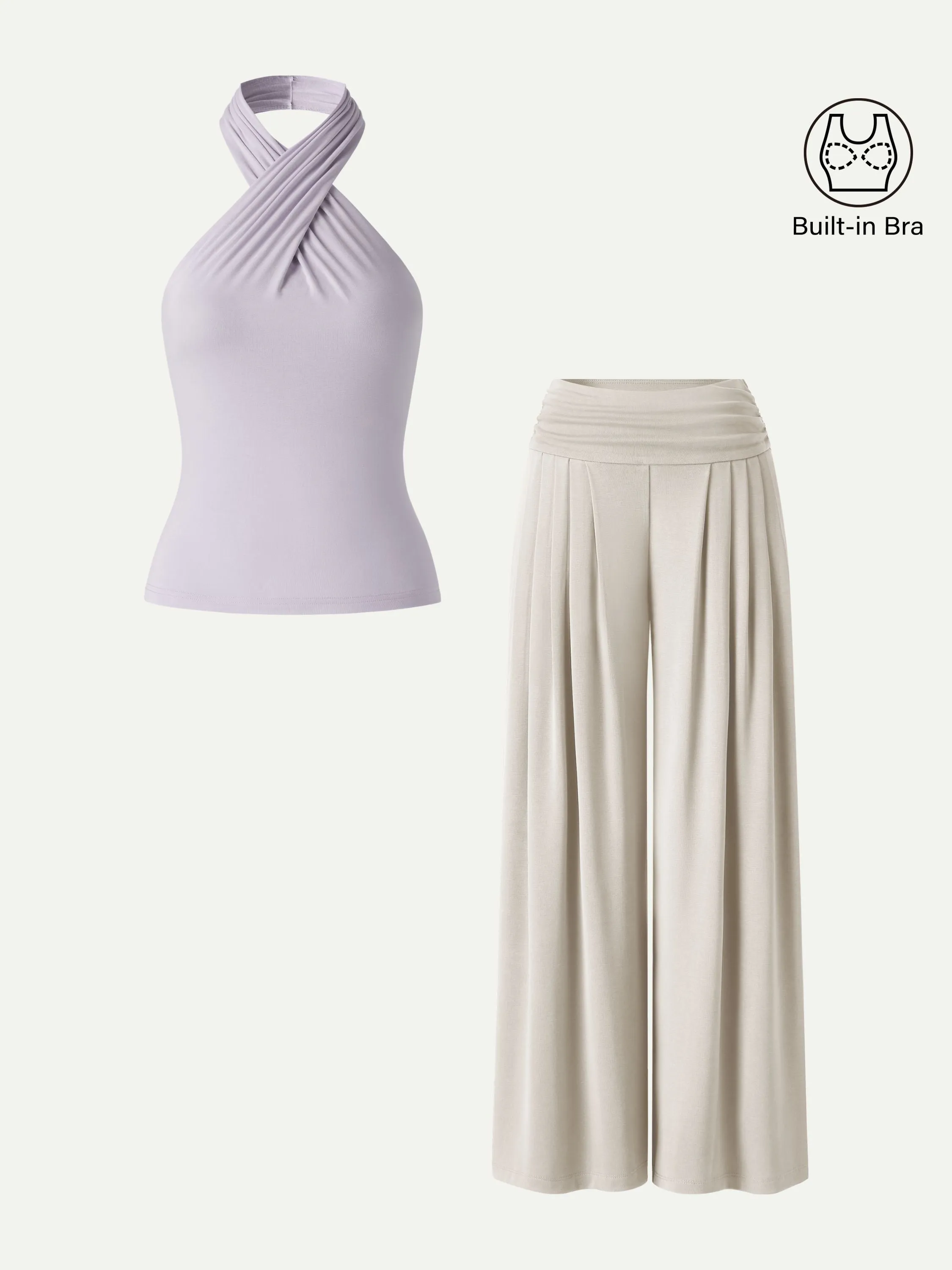 2Pcs Set Criss Cross Bra Top & Tucked Palazzo Pants with Pockets sold by OGLmove product image thumbnail 5