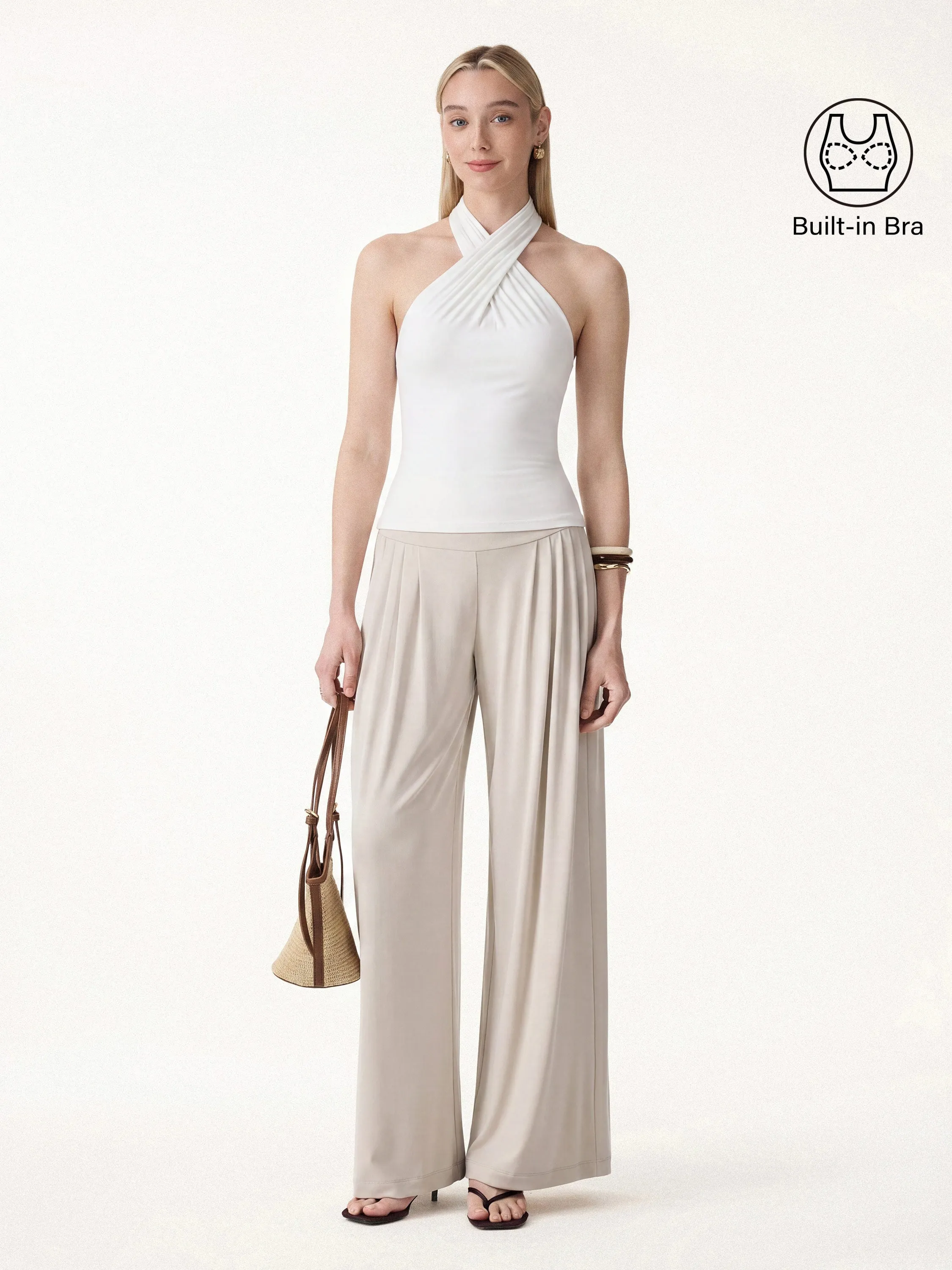 2Pcs Set Criss Cross Bra Top & Tucked Palazzo Pants with Pockets sold by OGLmove product image thumbnail 3