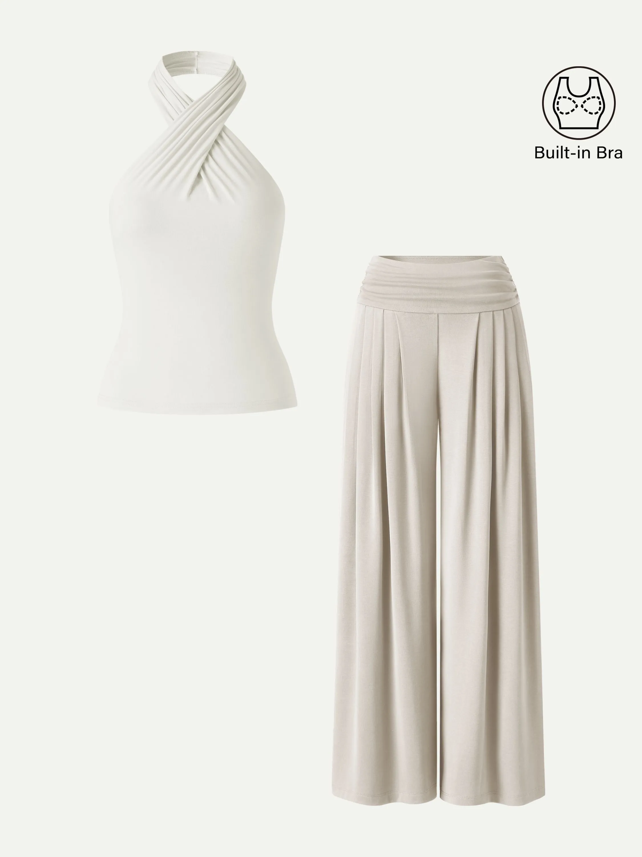 2Pcs Set Criss Cross Bra Top & Tucked Palazzo Pants with Pockets sold by OGLmove product image thumbnail 4
