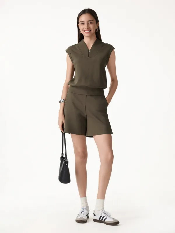 2Pcs Set Banded Hem Travel Top & Shorts with Pockets made by OGLmove