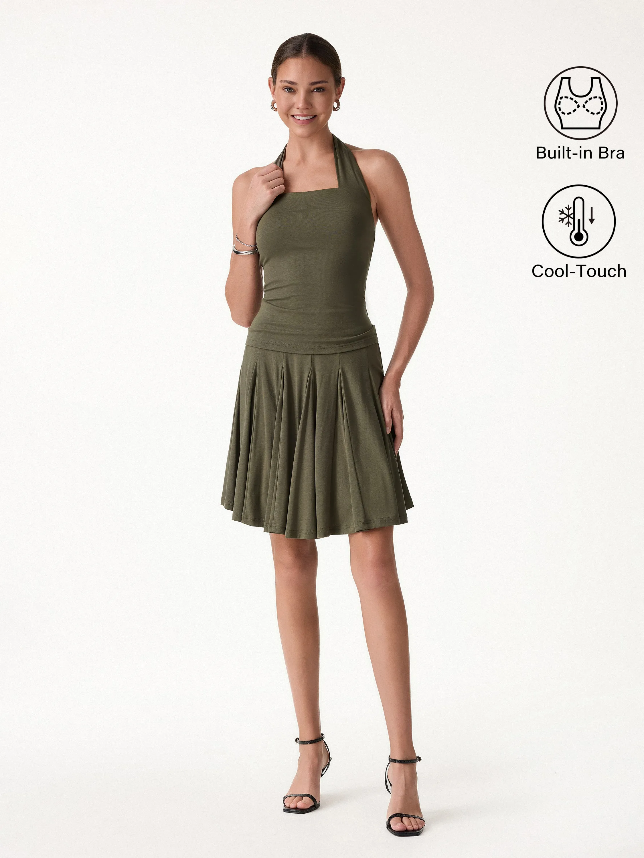 2Pcs Set Halter Going-Out Bra Top & Knee-Length Flare Skirt sold by OGLmove product image thumbnail 2