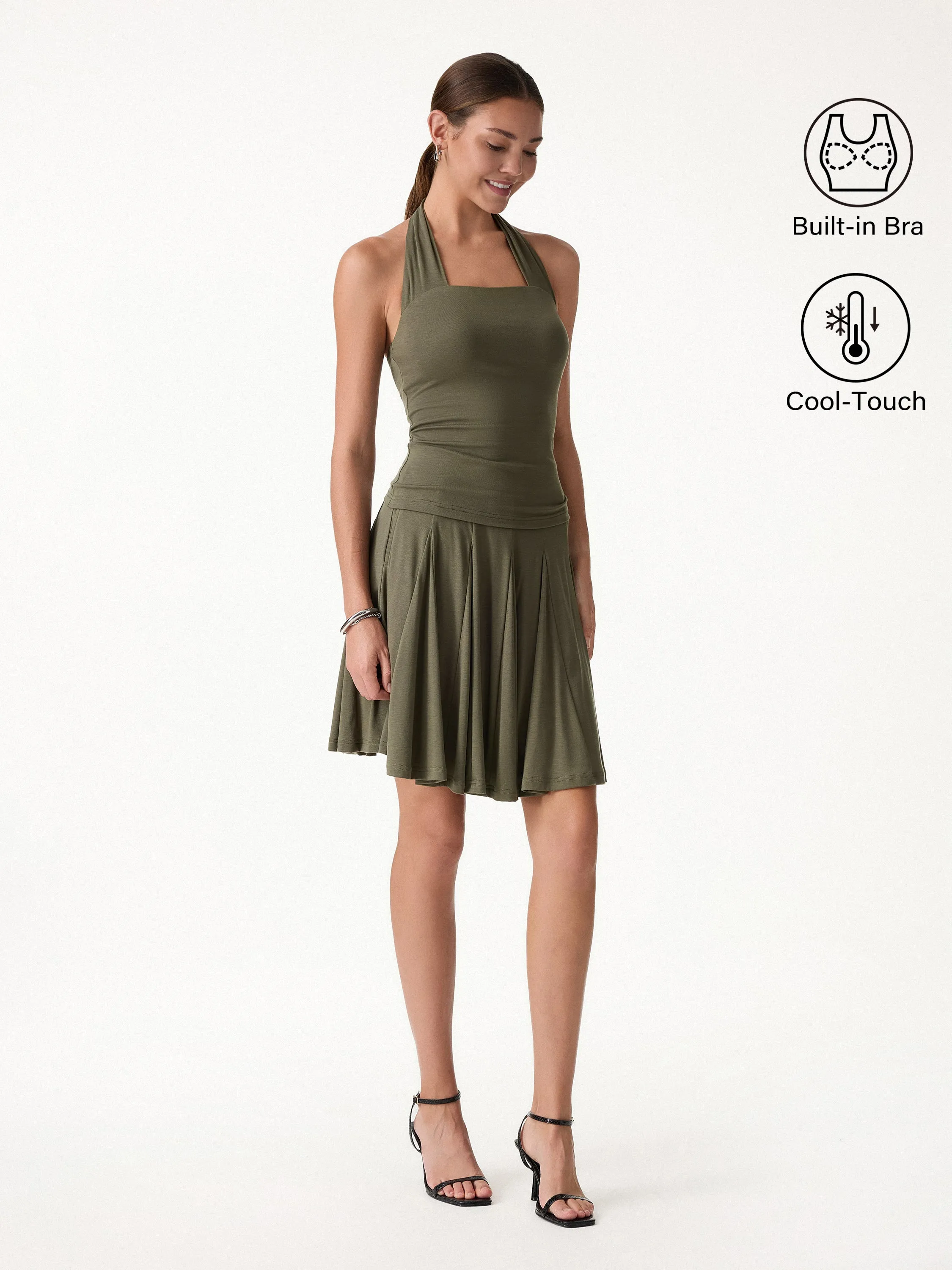2Pcs Set Halter Going-Out Bra Top & Knee-Length Flare Skirt sold by OGLmove