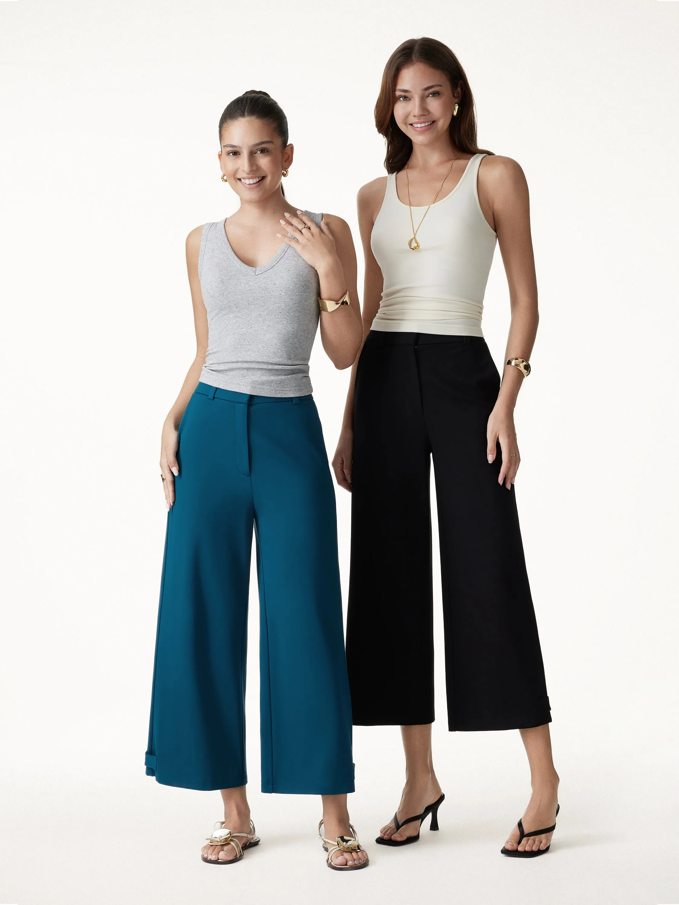 Ponte High-Rise Cropped Wide-Leg Pants with Pockets sold by OGLmove product image thumbnail 2