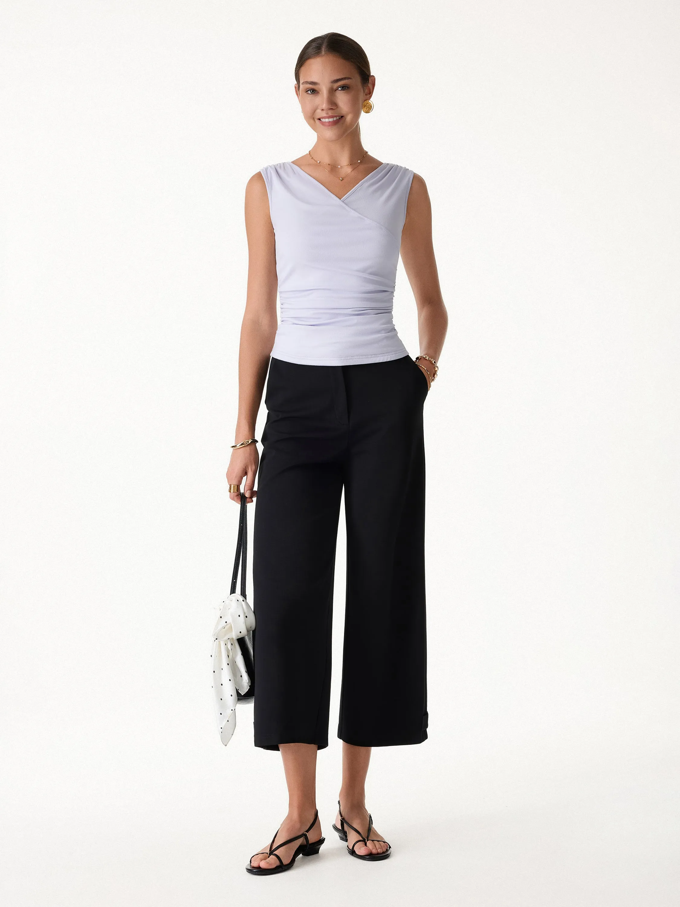 Ponte High-Rise Cropped Wide-Leg Pants with Pockets sold by OGLmove product image thumbnail 5