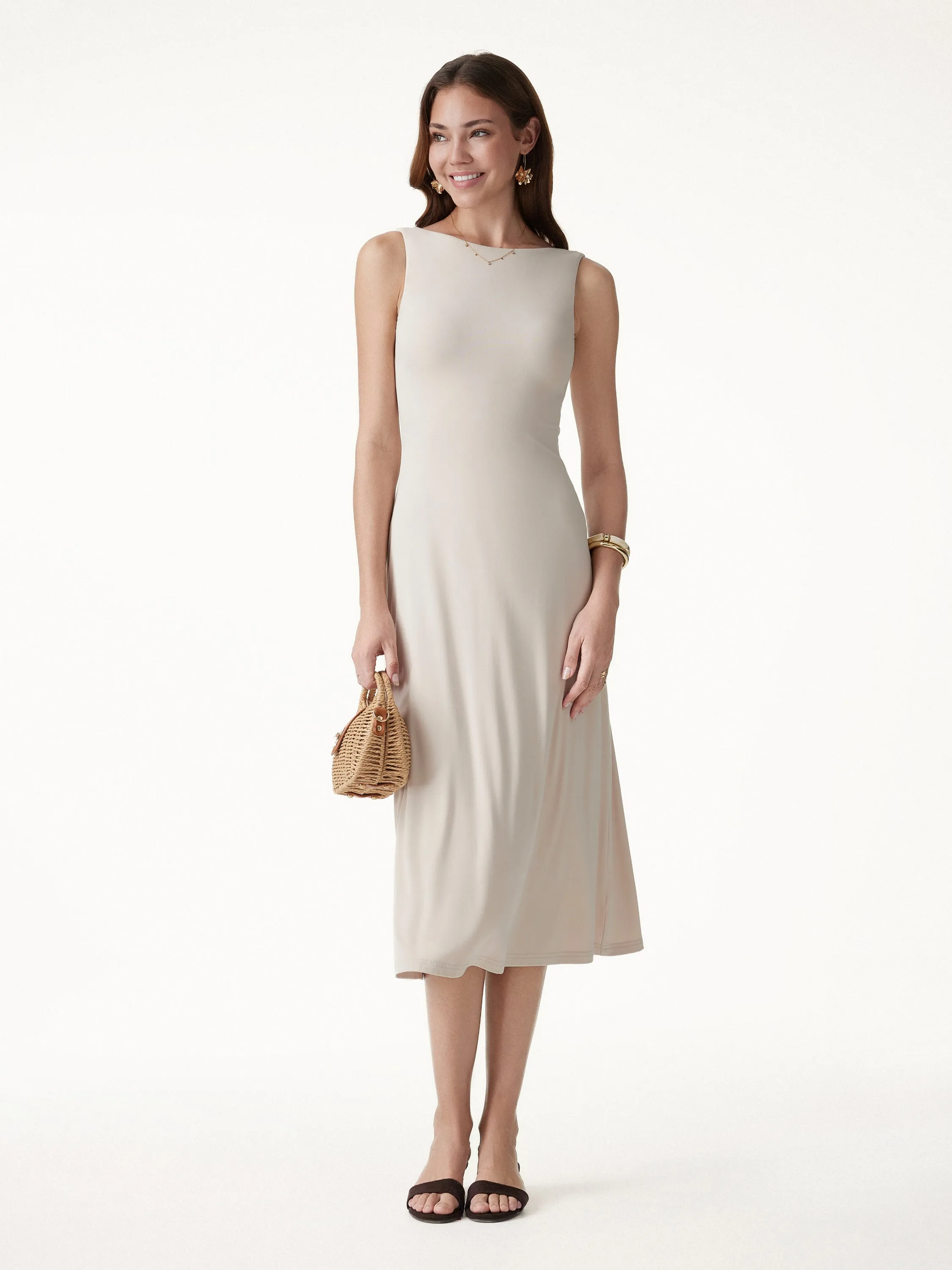 SkinKiss Boatneck Open-Back Flowy Midi Bra Dress sold by OGLmove product image thumbnail 5