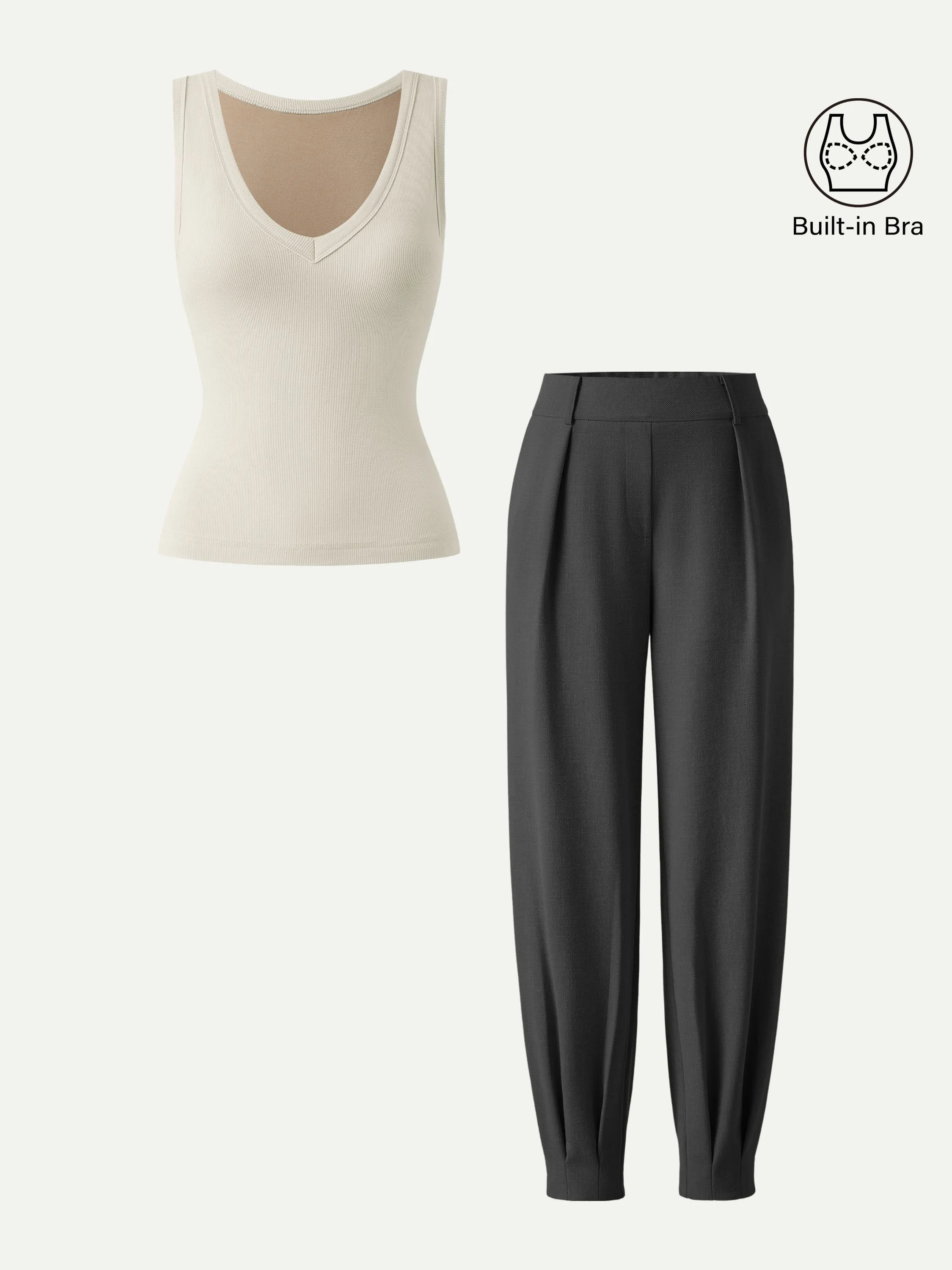 2Pcs Set V-neck Bra Tank & Tapered Pant sold by OGLmove product image thumbnail 2