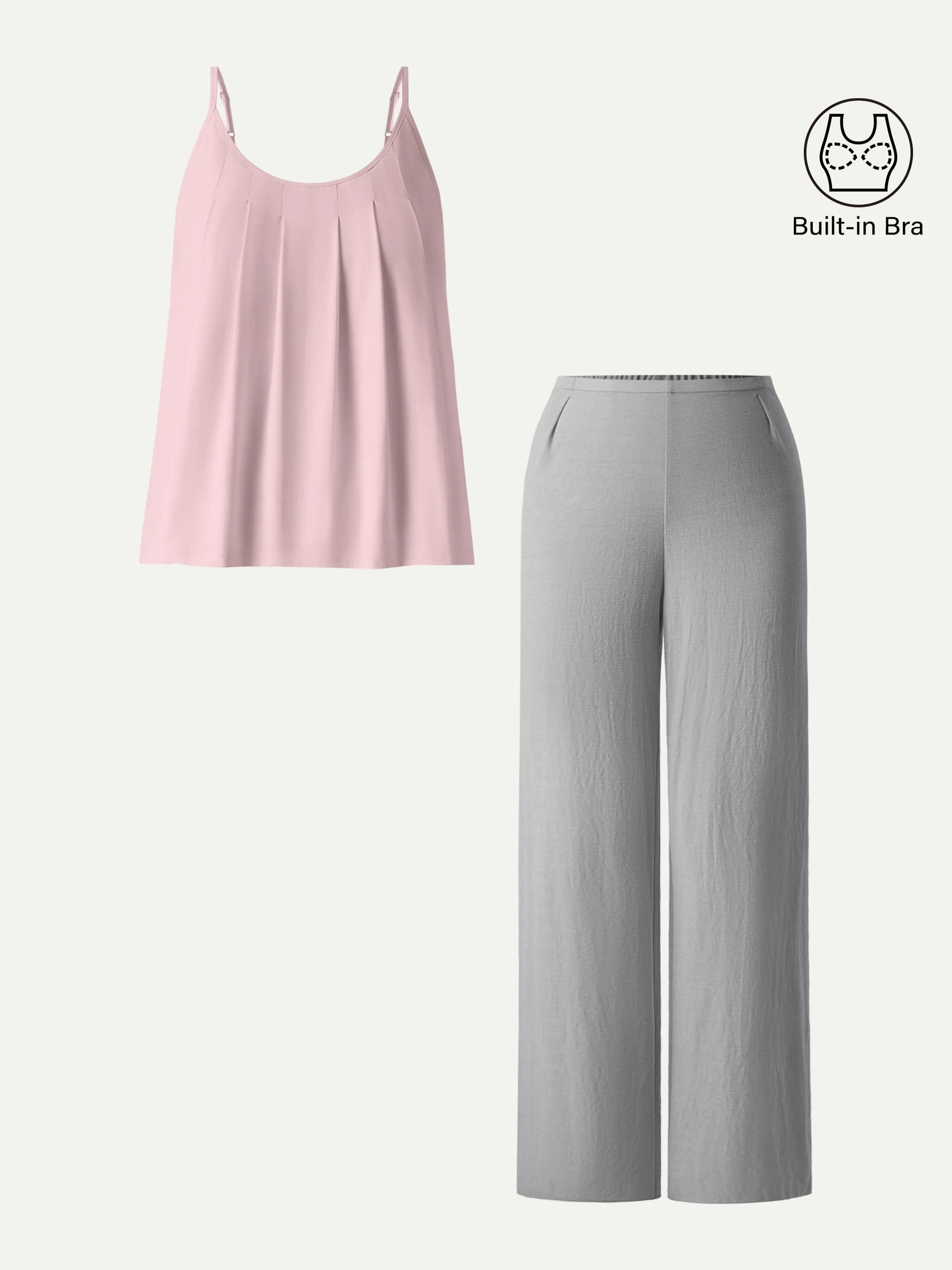 2Pcs Set U-Neck Spaghetti Bra Tank & Mid Rise Straight Leg Pant sold by OGLmove product image thumbnail 5