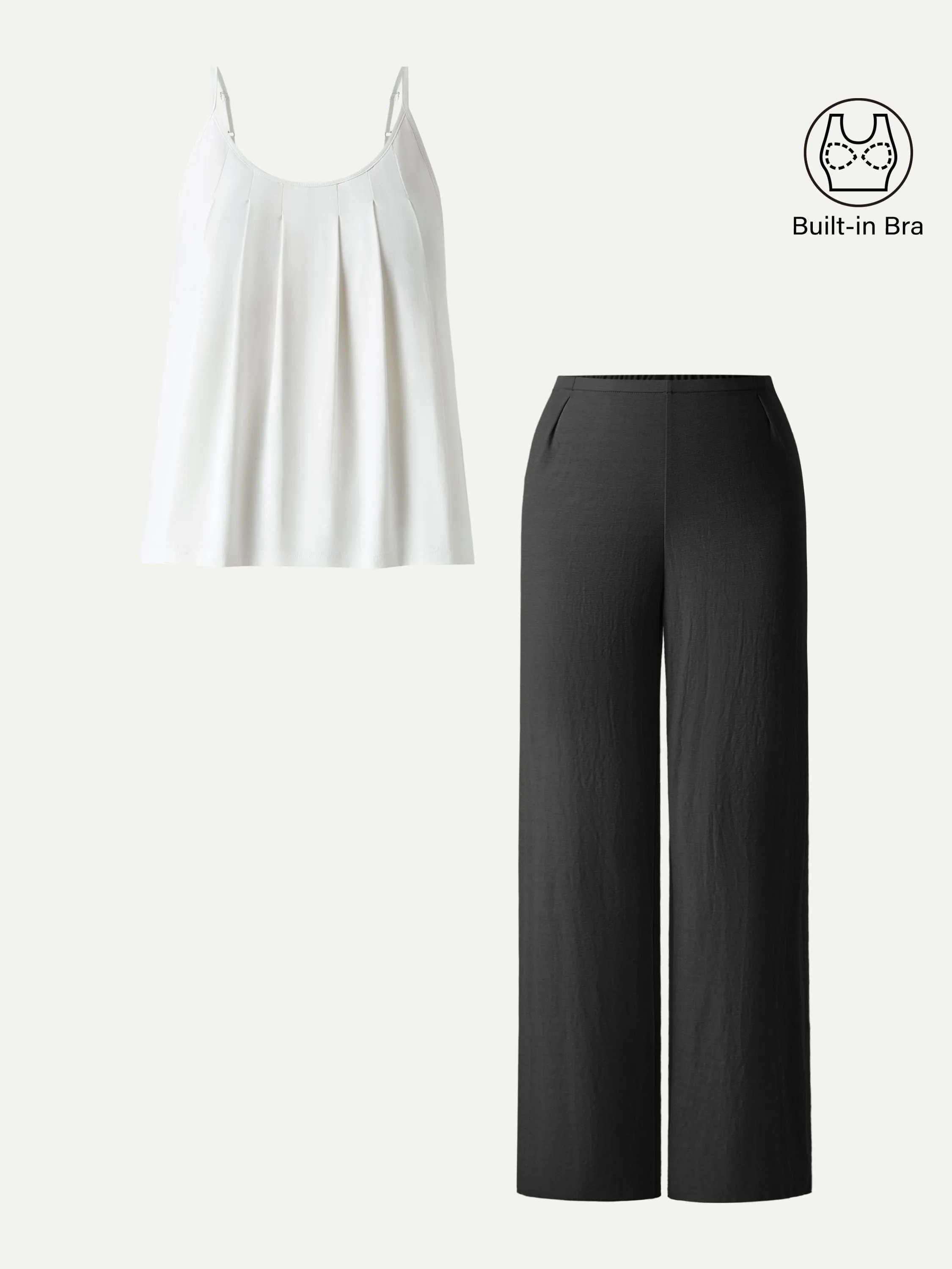 2Pcs Set U-Neck Spaghetti Bra Tank & Mid Rise Straight Leg Pant sold by OGLmove product image thumbnail 2
