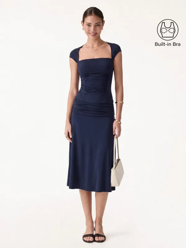 2Pcs Set Square Neck Cutout Back Bra Top & A-line Midi Skirt made by OGLmove