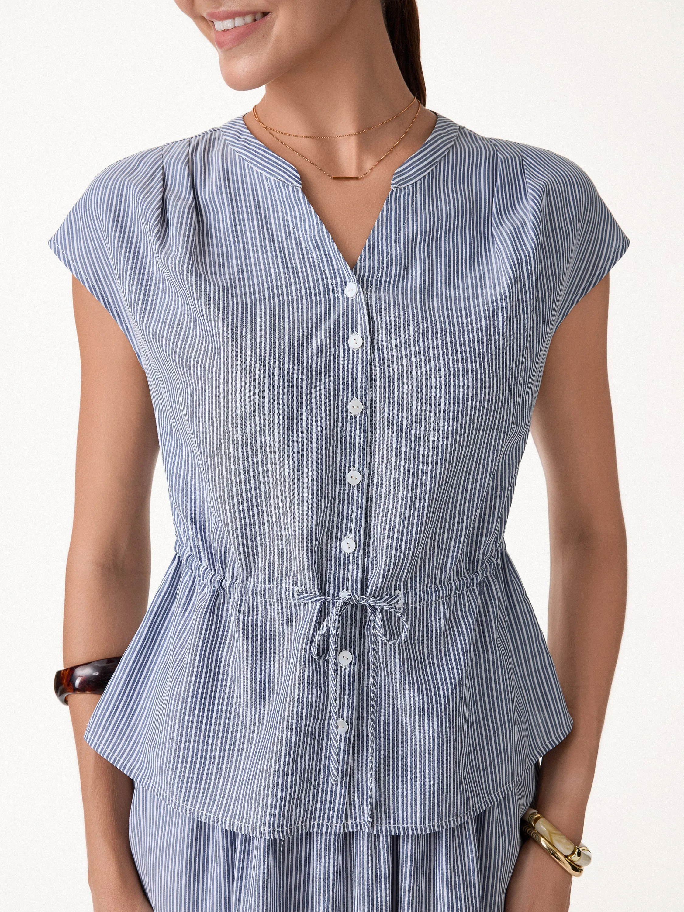 2Pcs Set Drawstring Waist Poplin Shirt & High Rise Midi Skirt with Pockets sold by OGLmove product image thumbnail 4