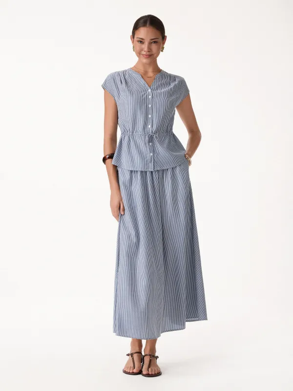 2Pcs Set Drawstring Waist Poplin Shirt & High Rise Midi Skirt with Pockets made by OGLmove