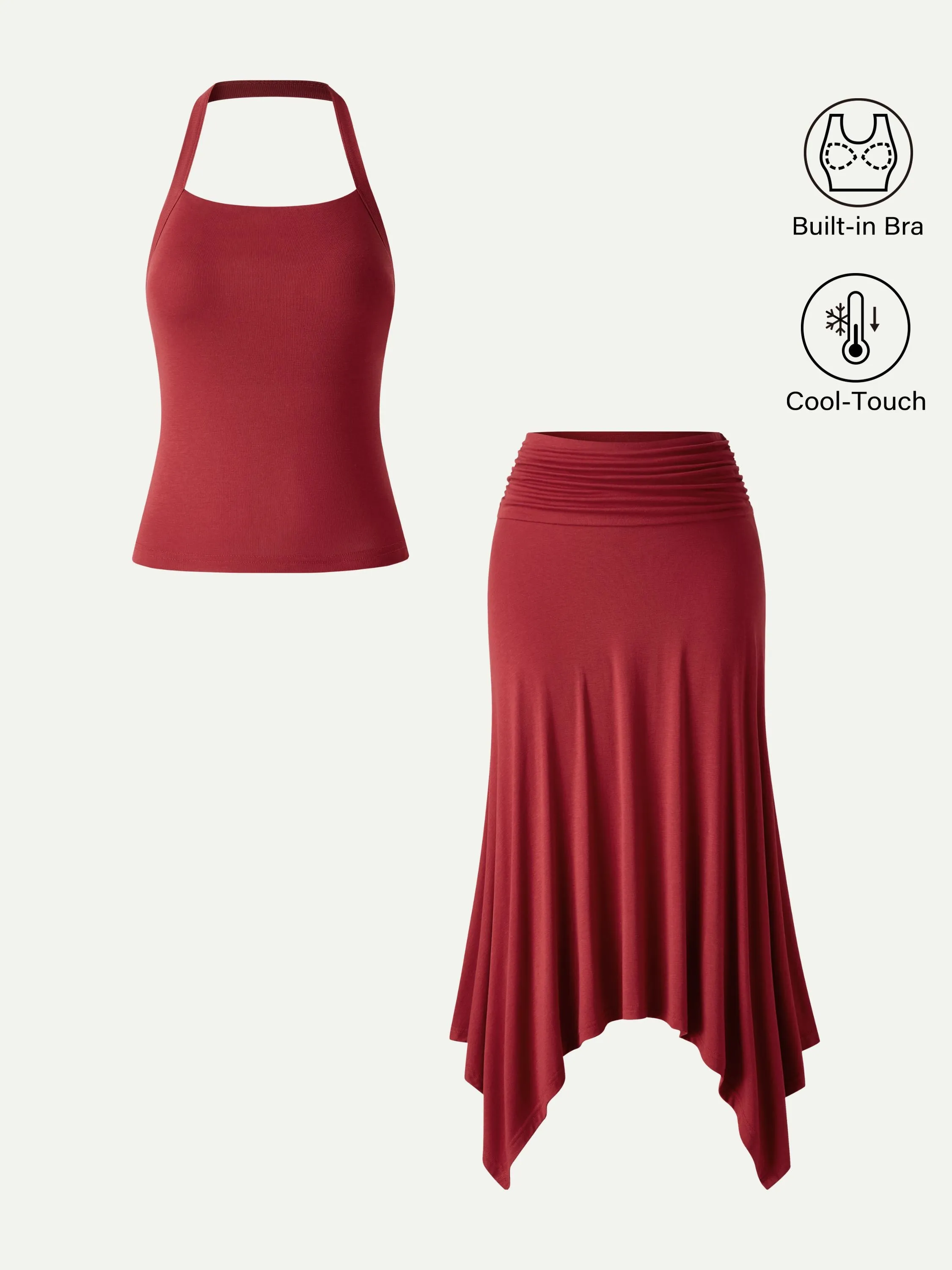 2Pcs Set Sleek Halter Bra Top & Handkerchief Hem Ankled Skirt sold by OGLmove product image thumbnail 2