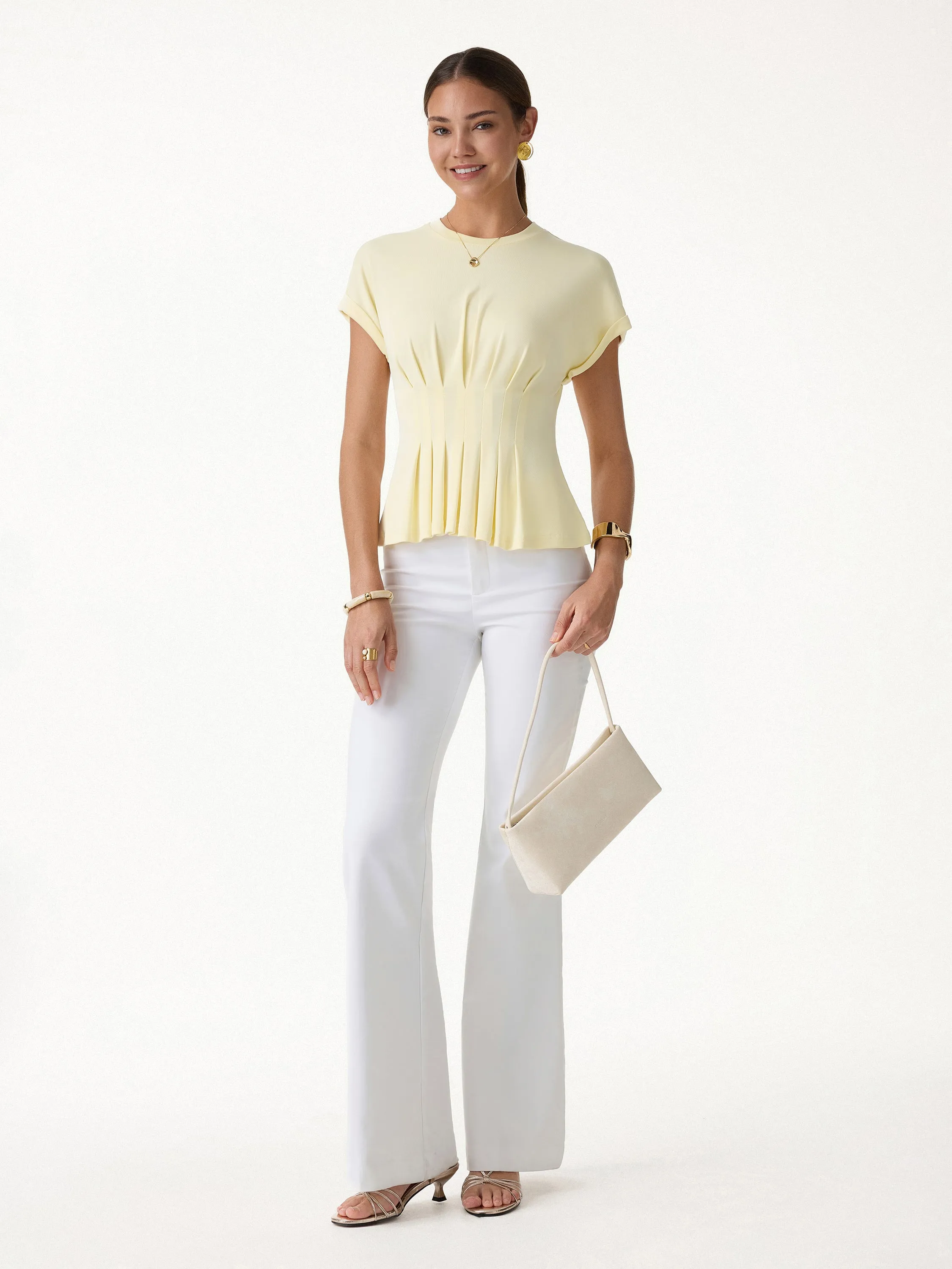 Round Neck Tucked Short Sleeve Tee sold by OGLmove product image thumbnail 2
