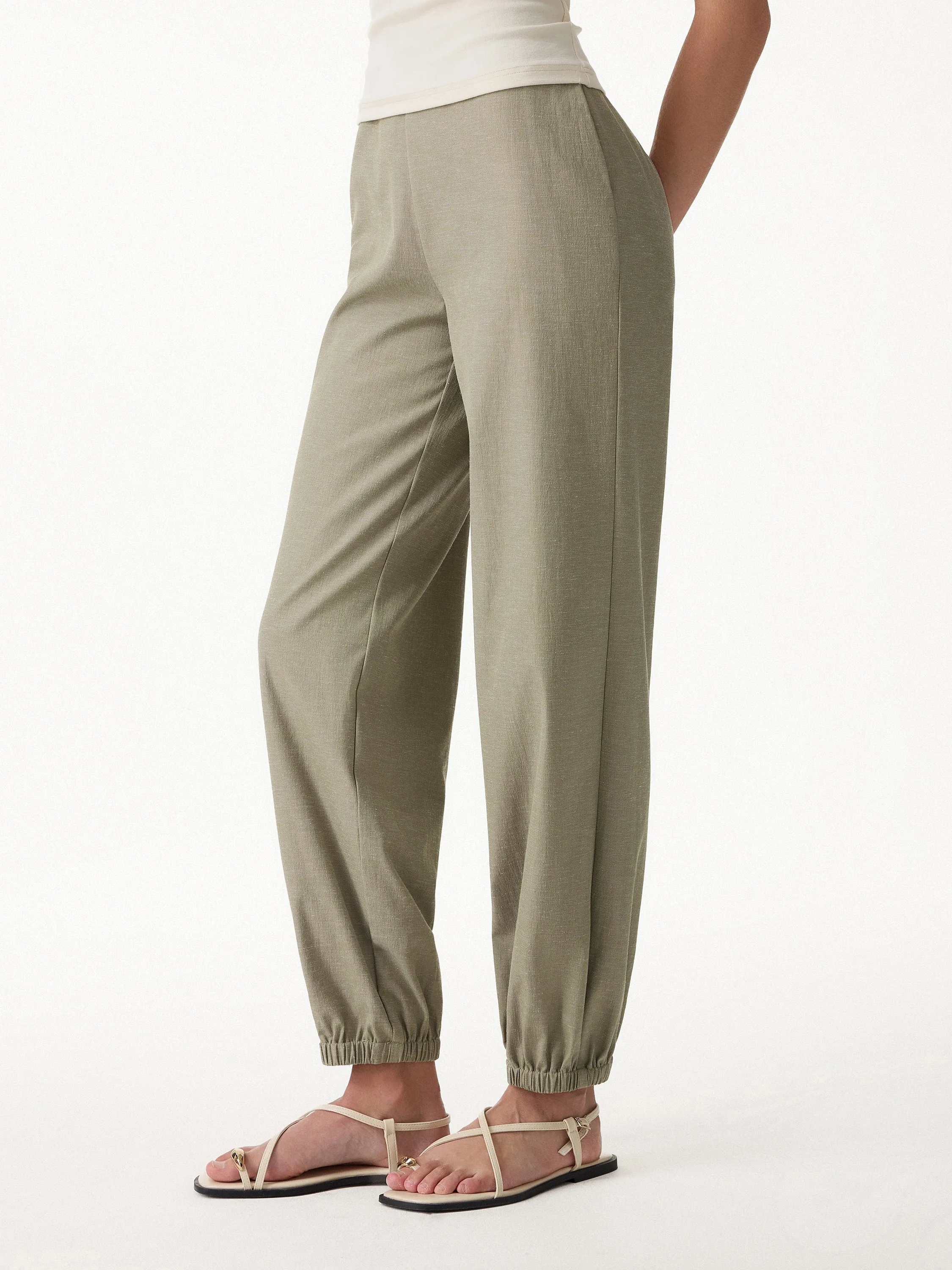 Linen-like High-Rise Balloon Jogger Pants with Pockets sold by OGLmove