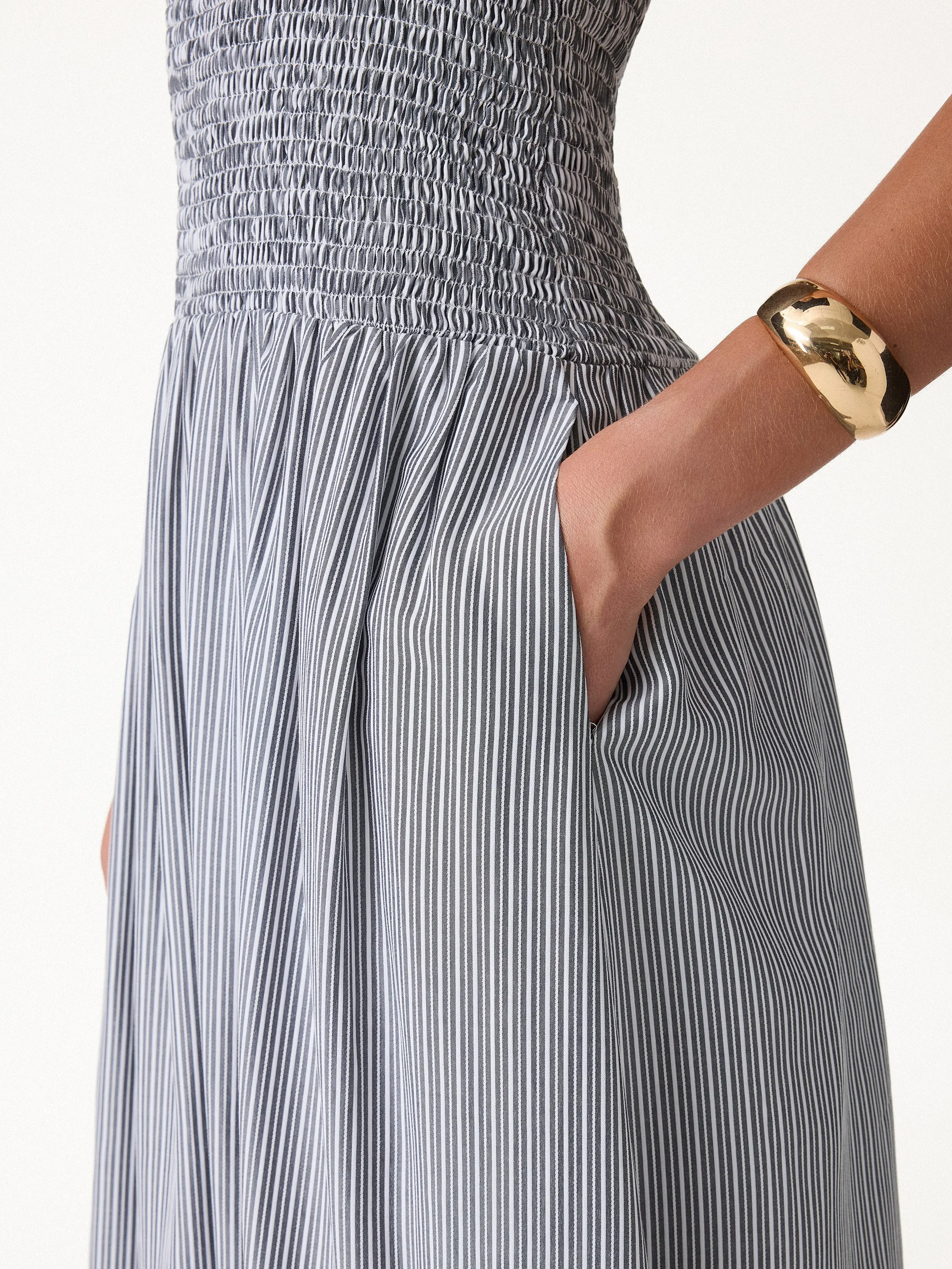 Striped Poplin Square Neck Smocked Midi Bra Dress sold by OGLmove product image thumbnail 5