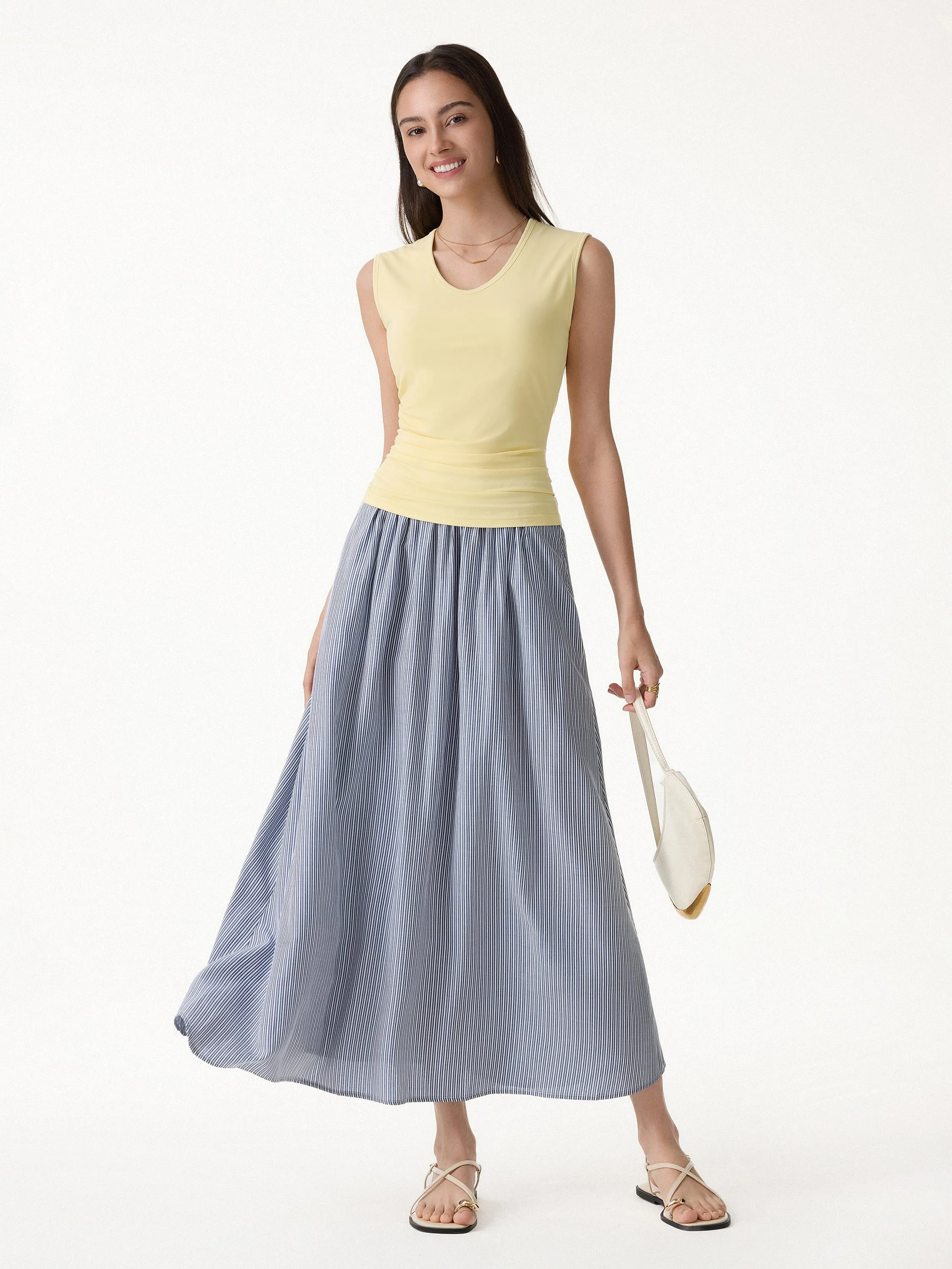 Striped Poplin High Rise Umbrella Midi Skirt with Pockets sold by OGLmove product image thumbnail 2