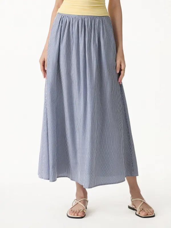 Striped Poplin High Rise Umbrella Midi Skirt with Pockets made by OGLmove