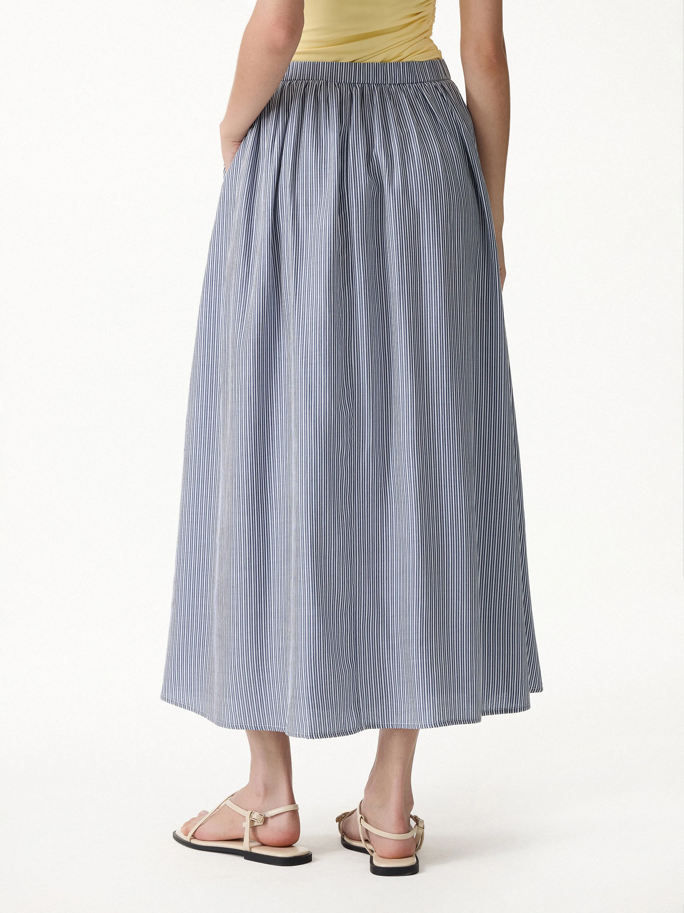 Striped Poplin High Rise Umbrella Midi Skirt with Pockets sold by OGLmove product image thumbnail 4