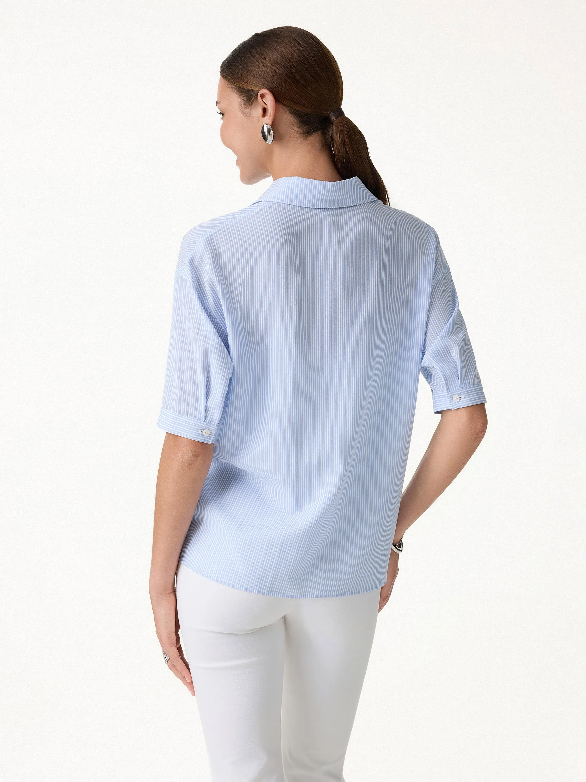 Collared Elbow Sleeve Poplin Shirt sold by OGLmove product image thumbnail 4