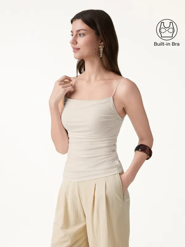 Square Neck Ruched Spaghetti Bra Top made by OGLmove