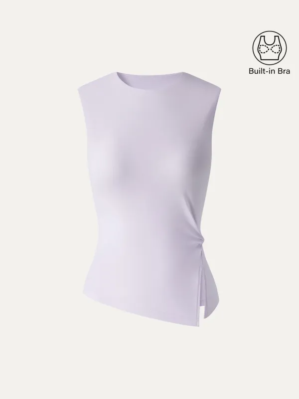 Round Neck Twisted Bra Tank with Slit made by OGLmove