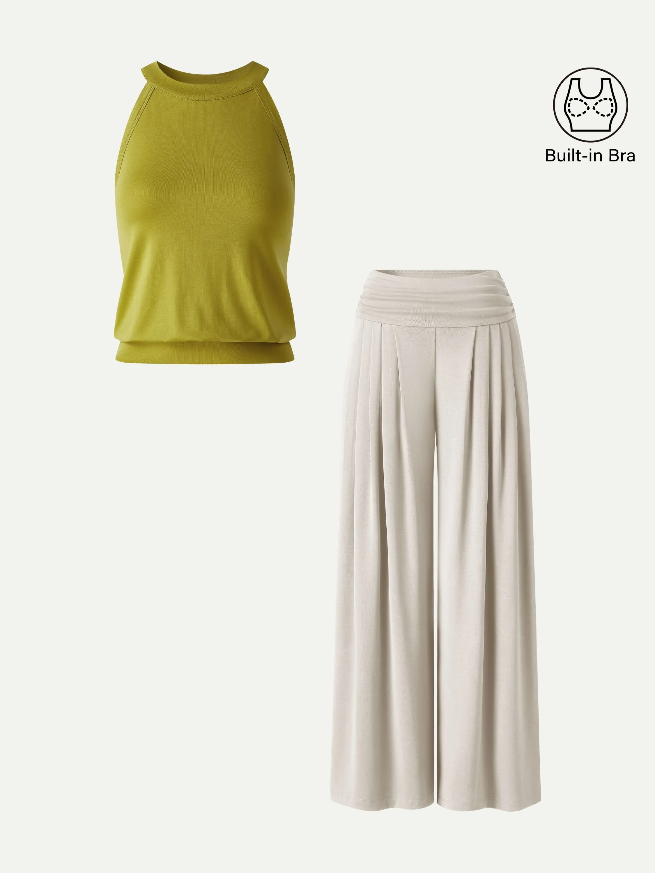 2Pcs Set Halter Neck Bra Tank & Tucked Pant with Pockets sold by OGLmove product image thumbnail 2