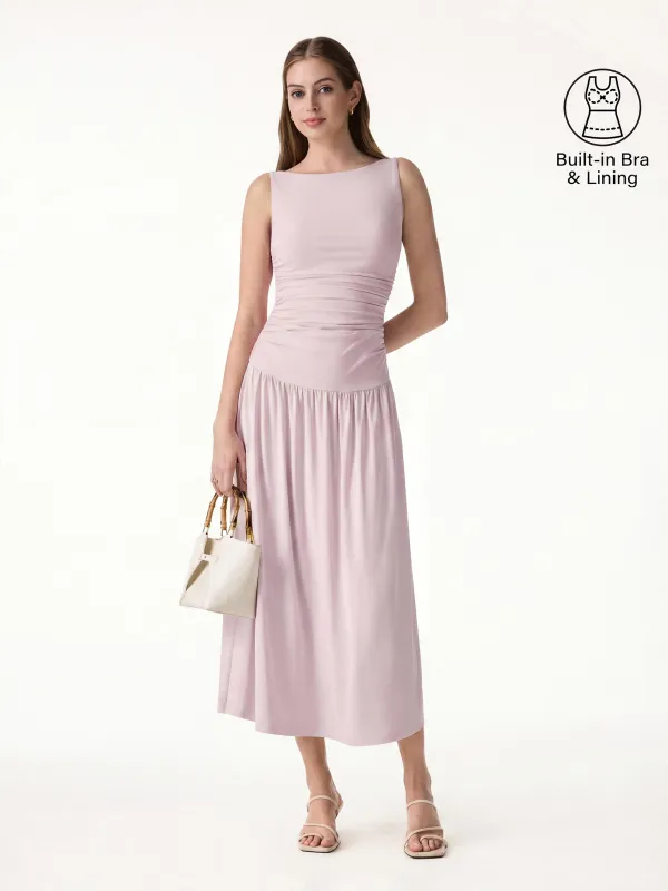Cooling Boatneck Ruched Midi Bra Dress made by OGLmove