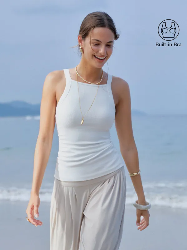 Plantive Square Neck Ruched Rib Bra Tank made by OGLmove