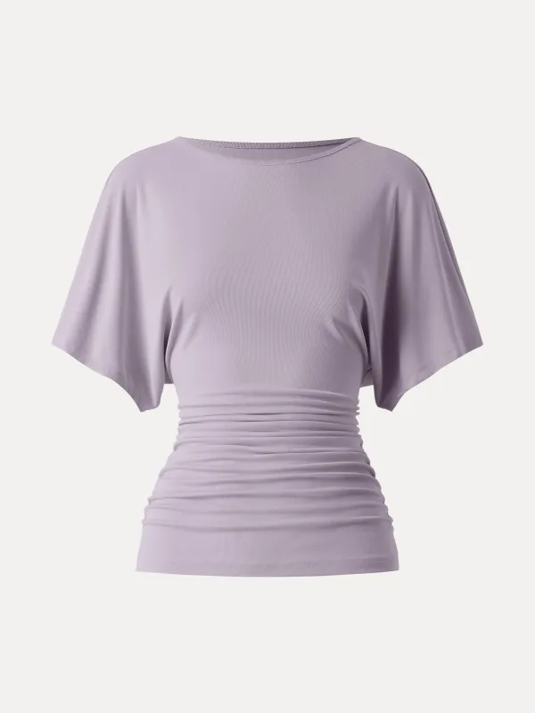 Boatneck Batwing Sleeve Side Ruched Top made by OGLmove
