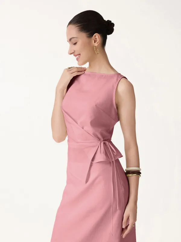 Linen-Like Boatneck Waist-Defined Top made by OGLmove
