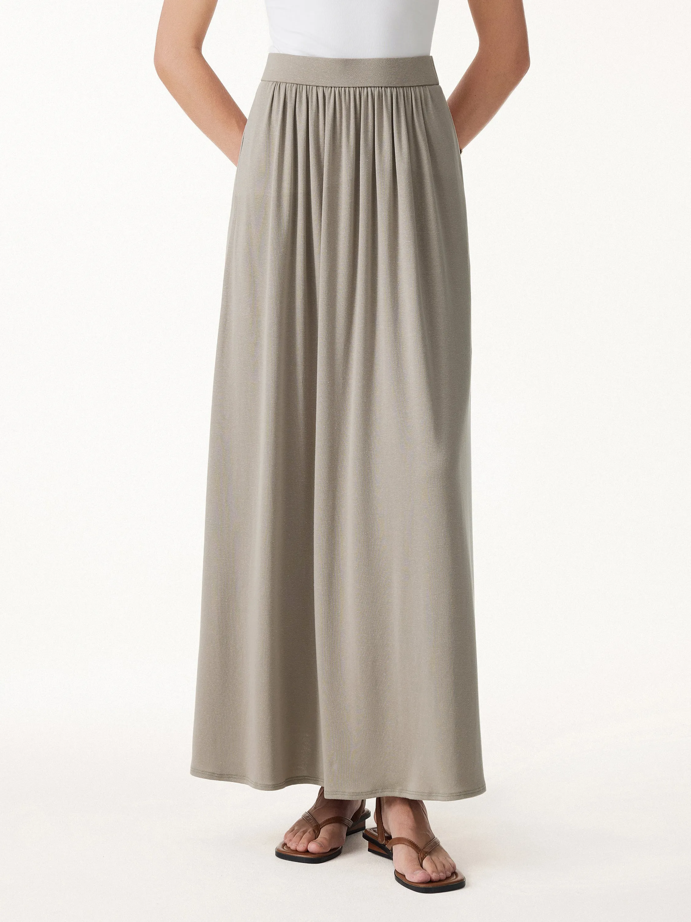 Linen Knit Gathered A-Line Maxi Skirt with Pockets sold by OGLmove product image thumbnail 4
