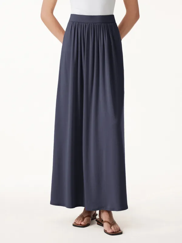 Linen Knit Gathered A-Line Maxi Skirt with Pockets made by OGLmove