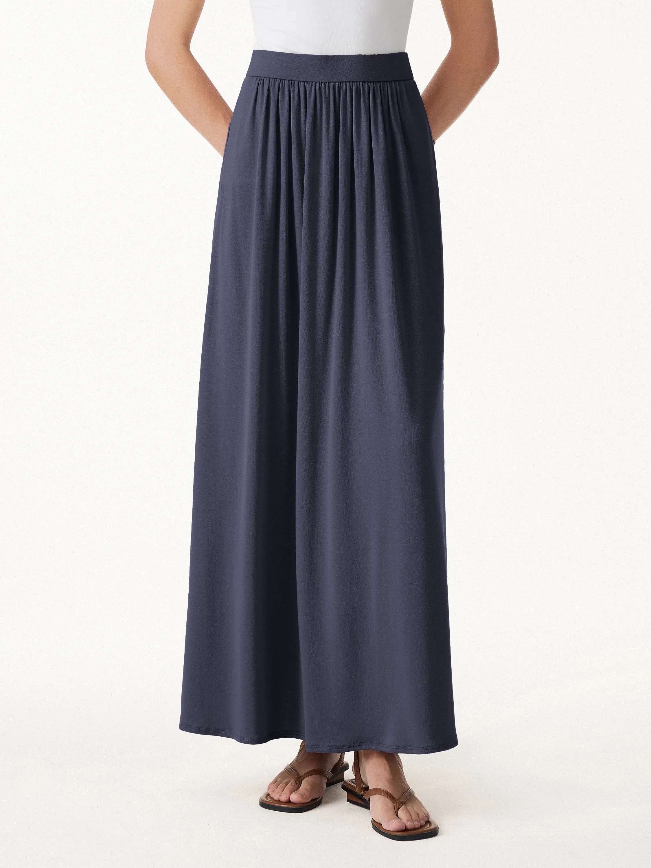 Linen Knit Gathered A-Line Maxi Skirt with Pockets sold by OGLmove