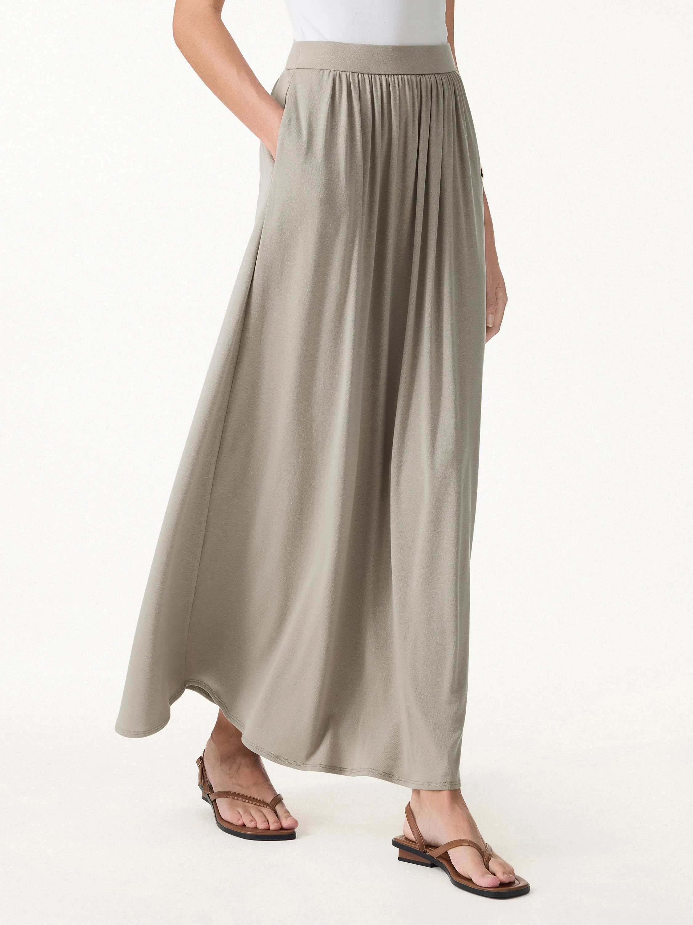 Linen Knit Gathered A-Line Maxi Skirt with Pockets sold by OGLmove product image thumbnail 5