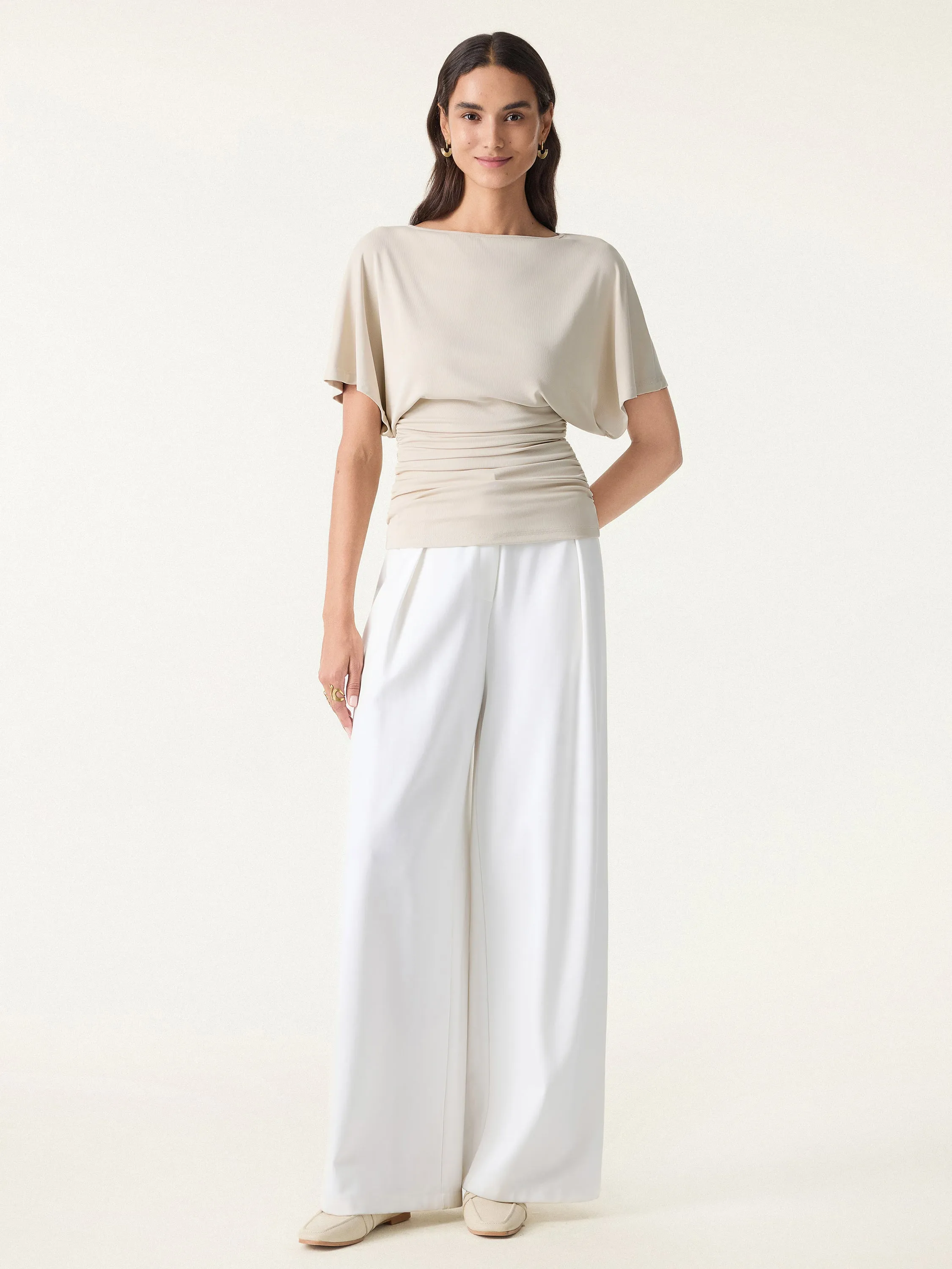 Boatneck Batwing Sleeve Side Ruched Top sold by OGLmove product image thumbnail 2
