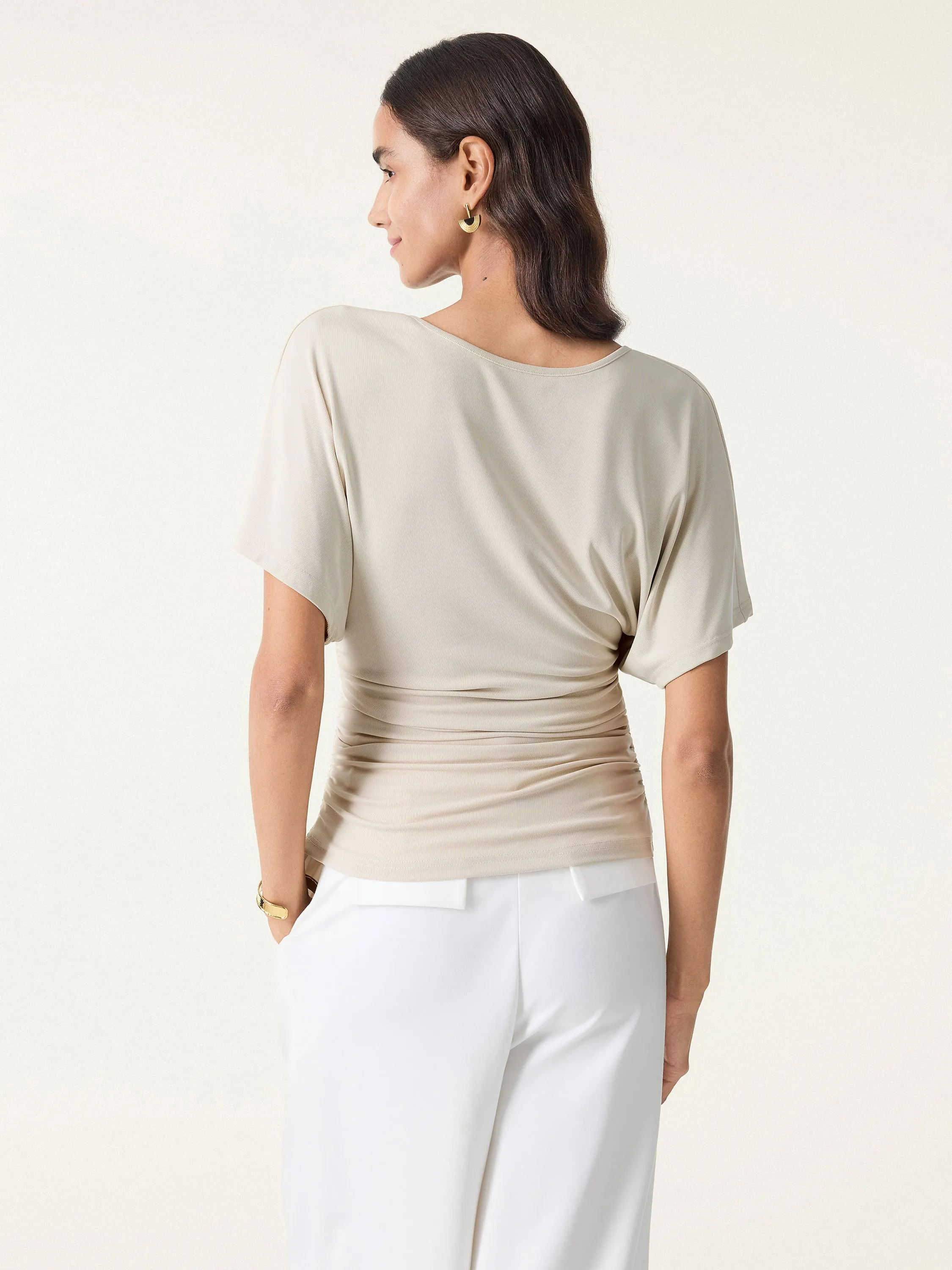 Boatneck Batwing Sleeve Side Ruched Top sold by OGLmove product image thumbnail 4
