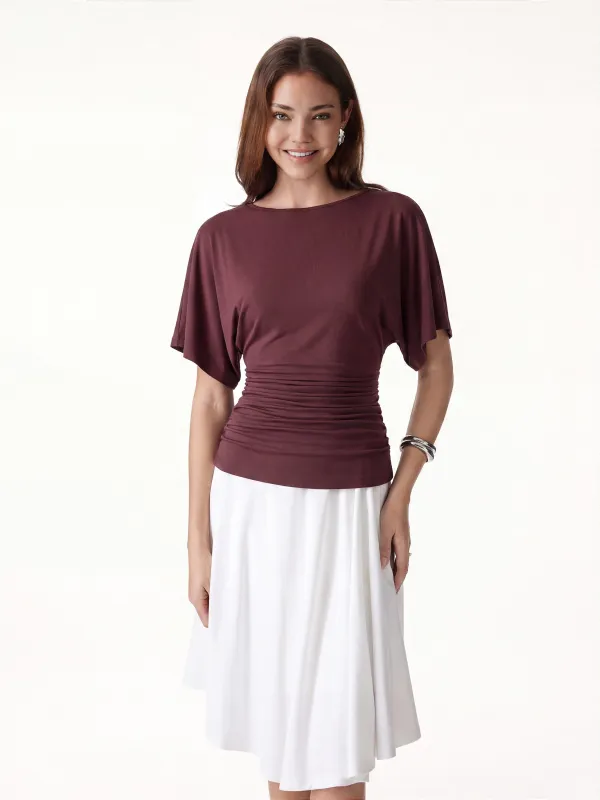 Boatneck Batwing Sleeve Side Ruched Top made by OGLmove