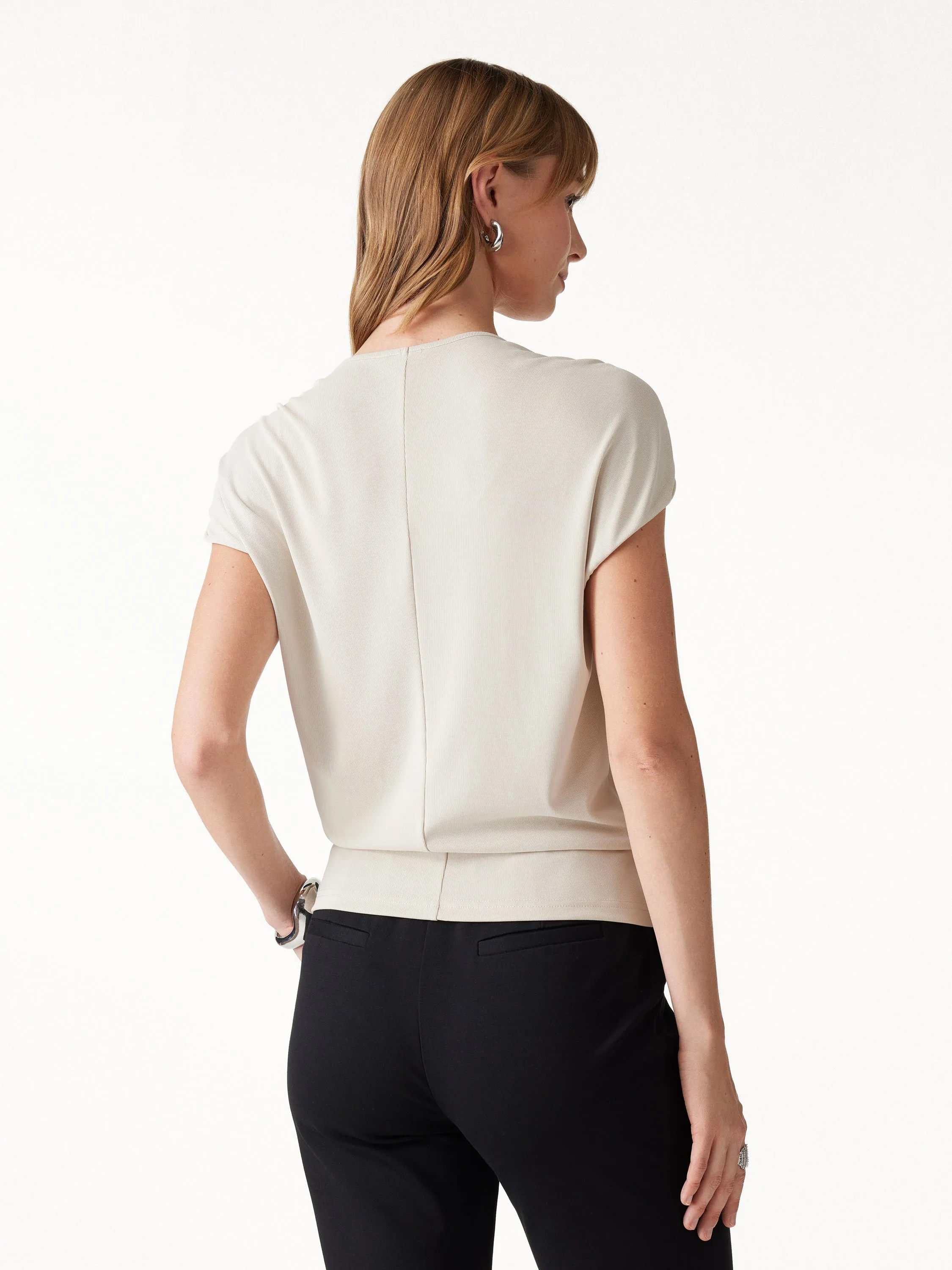 Modal Relaxed V-Neck Gathered Shoulder Top sold by OGLmove product image thumbnail 4