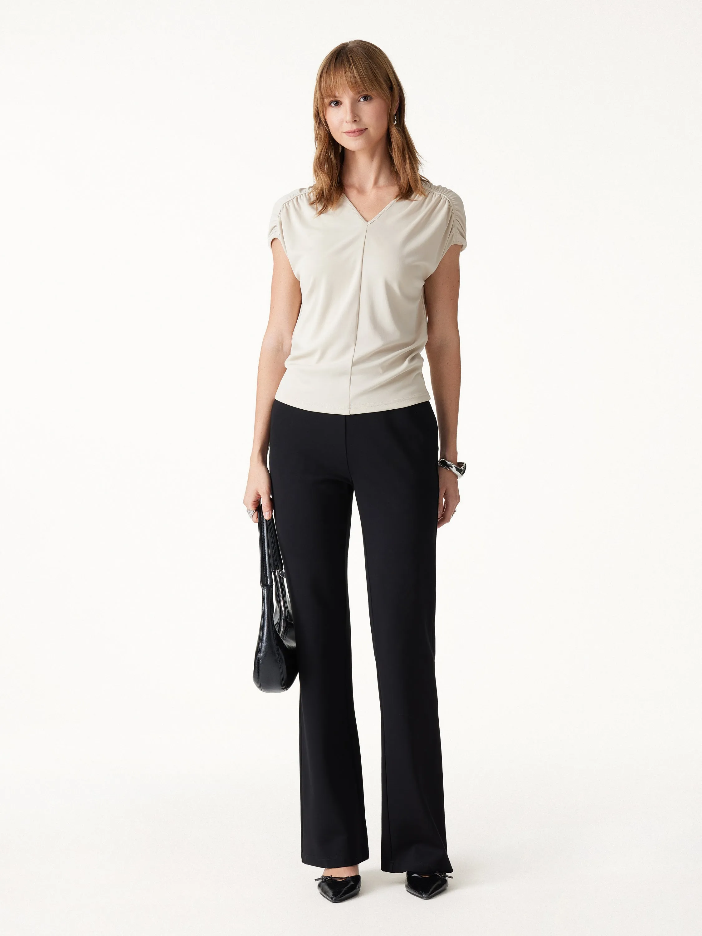 Modal Relaxed V-Neck Gathered Shoulder Top sold by OGLmove product image thumbnail 2