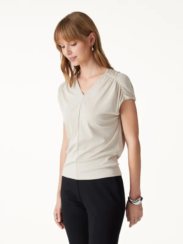 Modal Relaxed V-Neck Gathered Shoulder Top made by OGLmove