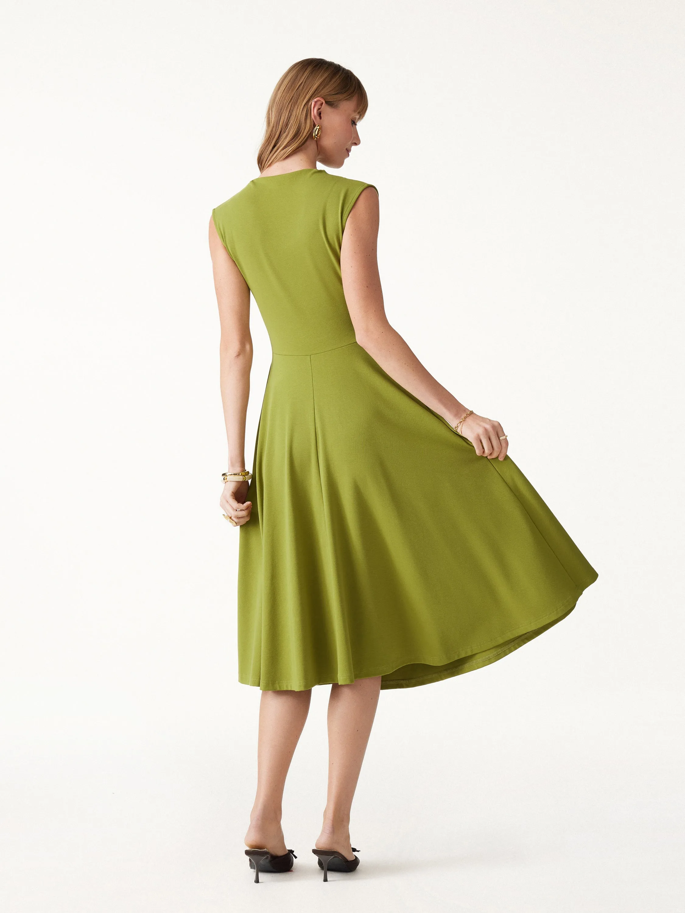 Viscose-Cotton Mock Neck Sleeveless Tucked Midi Dress sold by OGLmove product image thumbnail 4