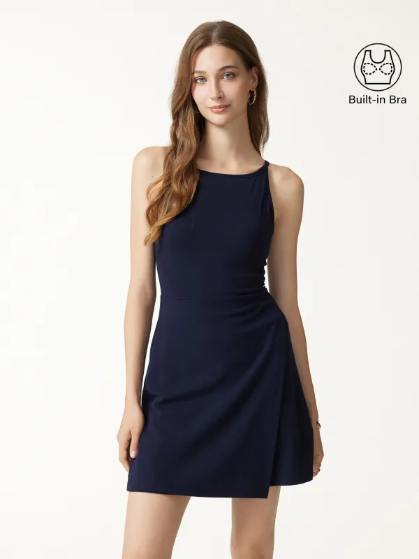 Viscose-Cotton Boatneck Sleeveless Wrap Mini Bra Dress made by OGLmove