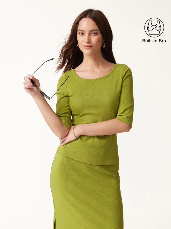 Eco-Mousse® Round Neck Elbow Sleeve Bra Top made by OGLmove