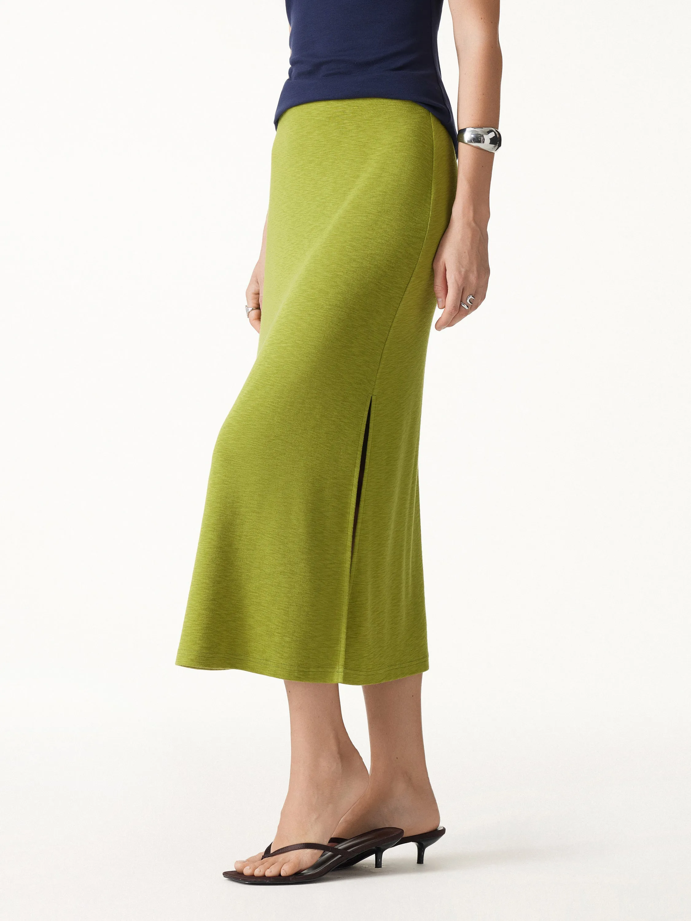 Eco-Mousse® Side-Slit A-Line Midi Skirt sold by OGLmove product image thumbnail 3