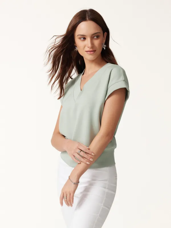 Lyocell Spacer Knit V-Neck Banded Hem Top made by OGLmove