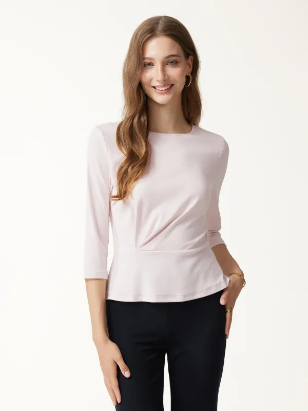 Cotton Lyocell Round Neck Tucked Top made by OGLmove