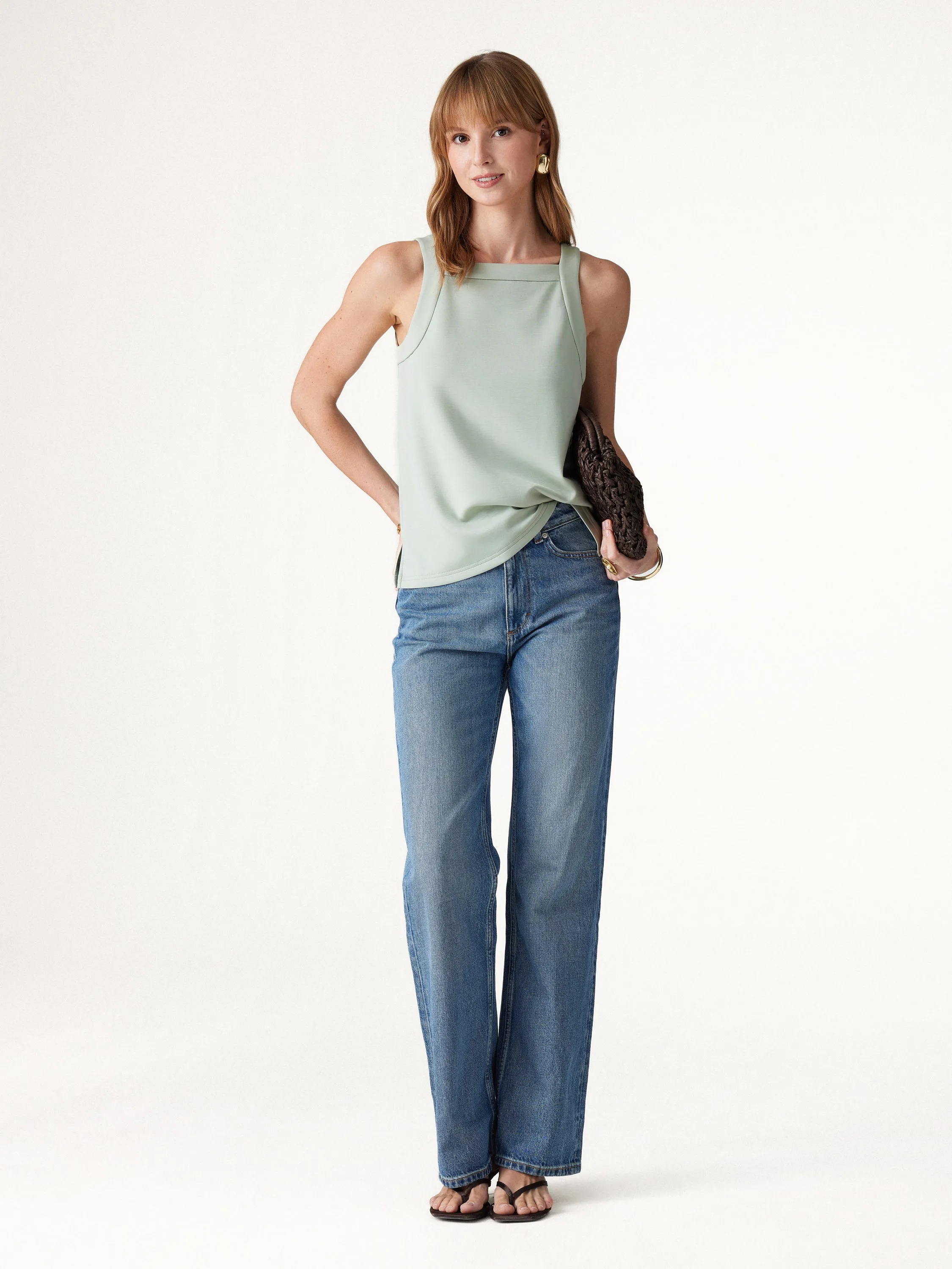 Lyocell Spacer Knit Square Neck Side-Slit Top sold by OGLmove product image thumbnail 2