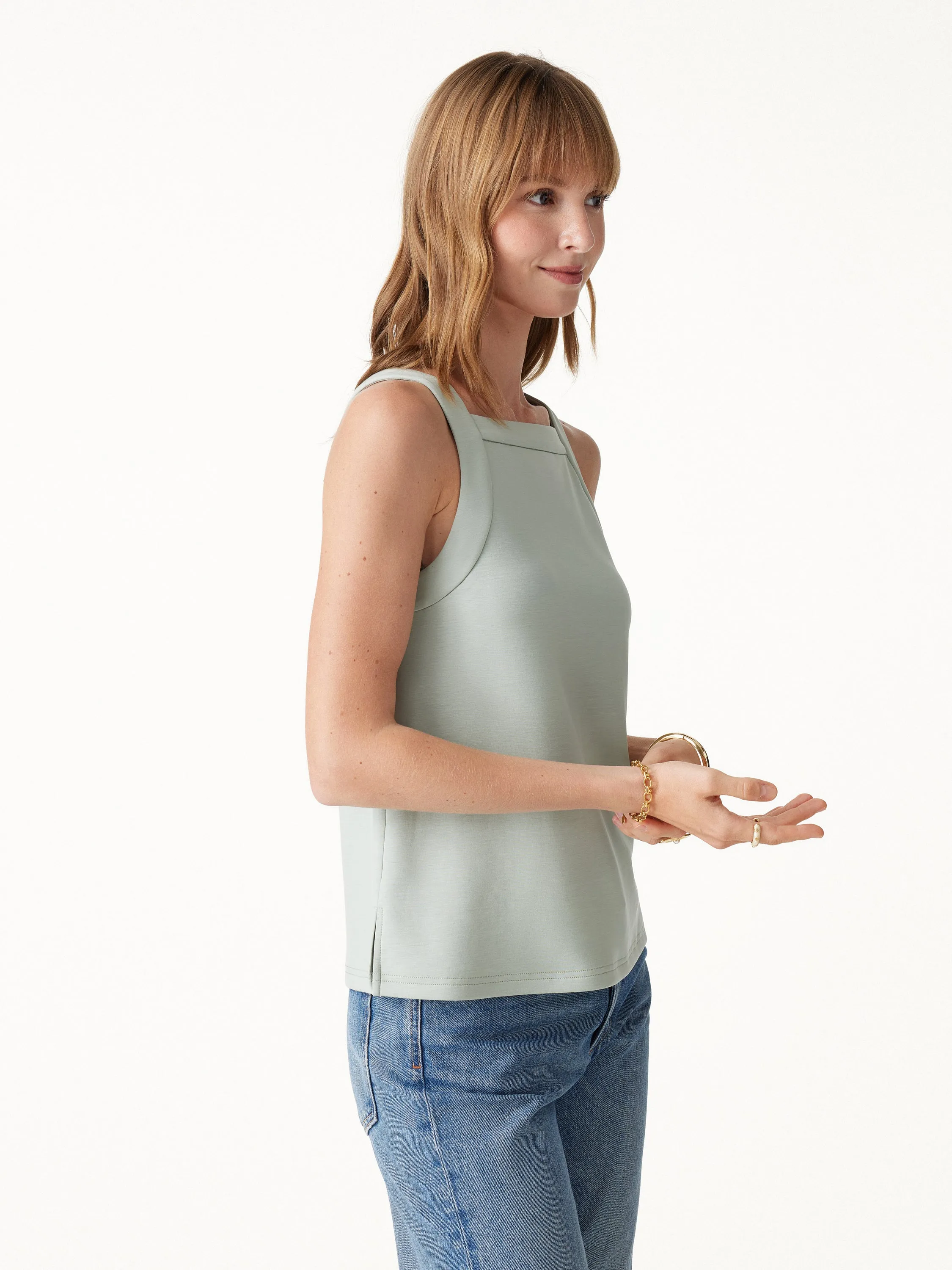 Lyocell Spacer Knit Square Neck Side-Slit Top sold by OGLmove product image thumbnail 3