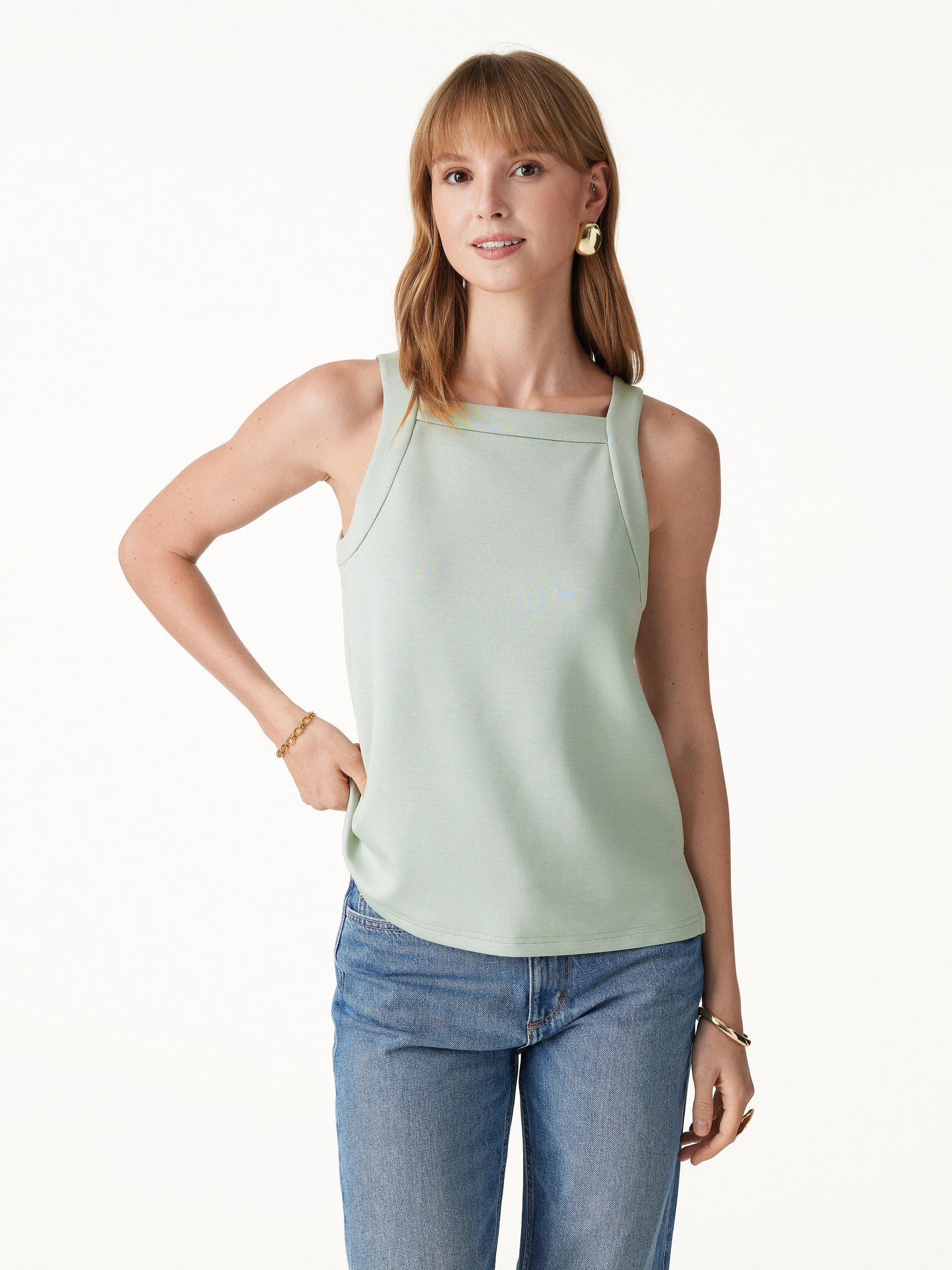 Lyocell Spacer Knit Square Neck Side-Slit Top sold by OGLmove